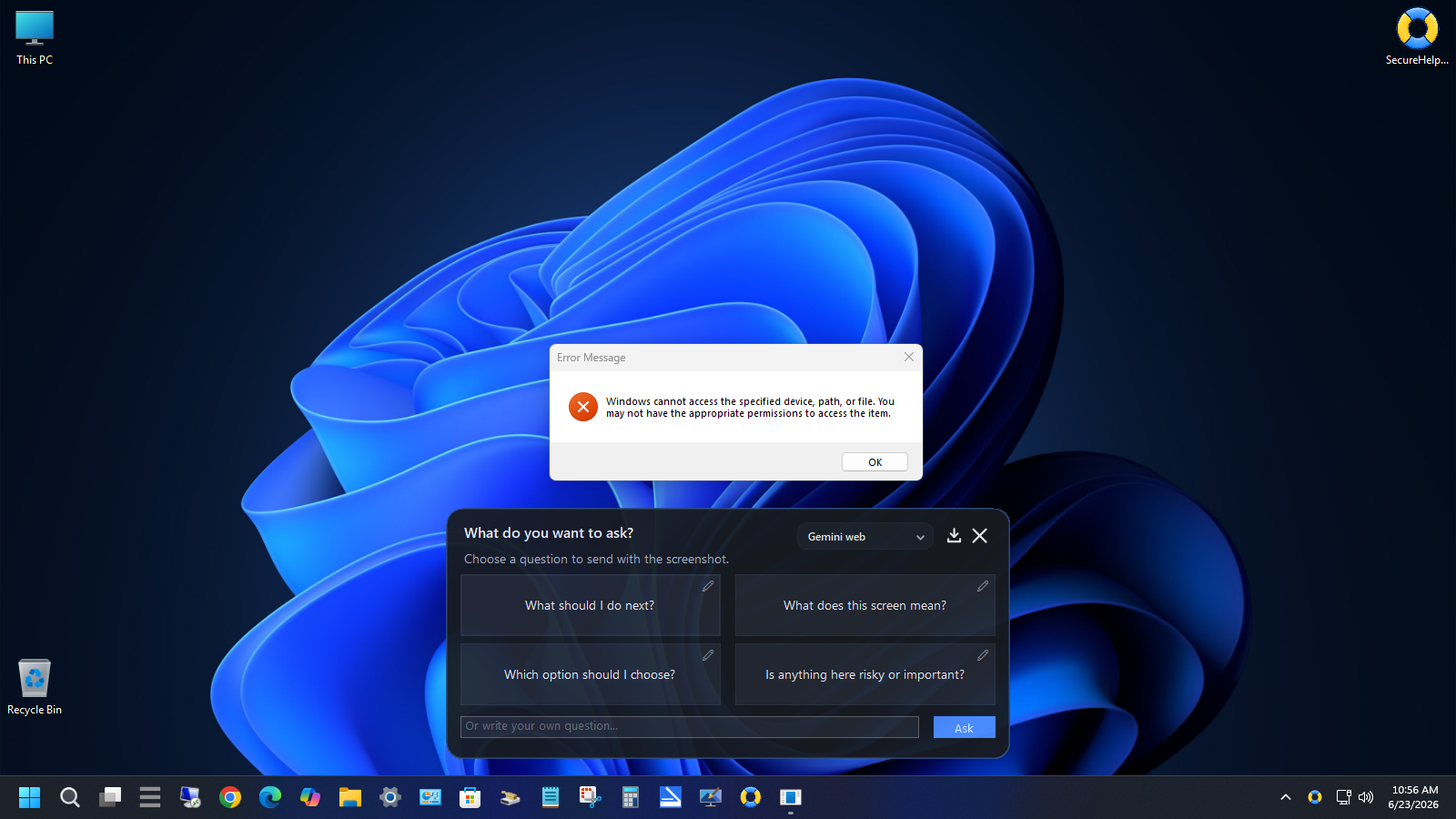 Secure Helper question picker with editable built-in questions