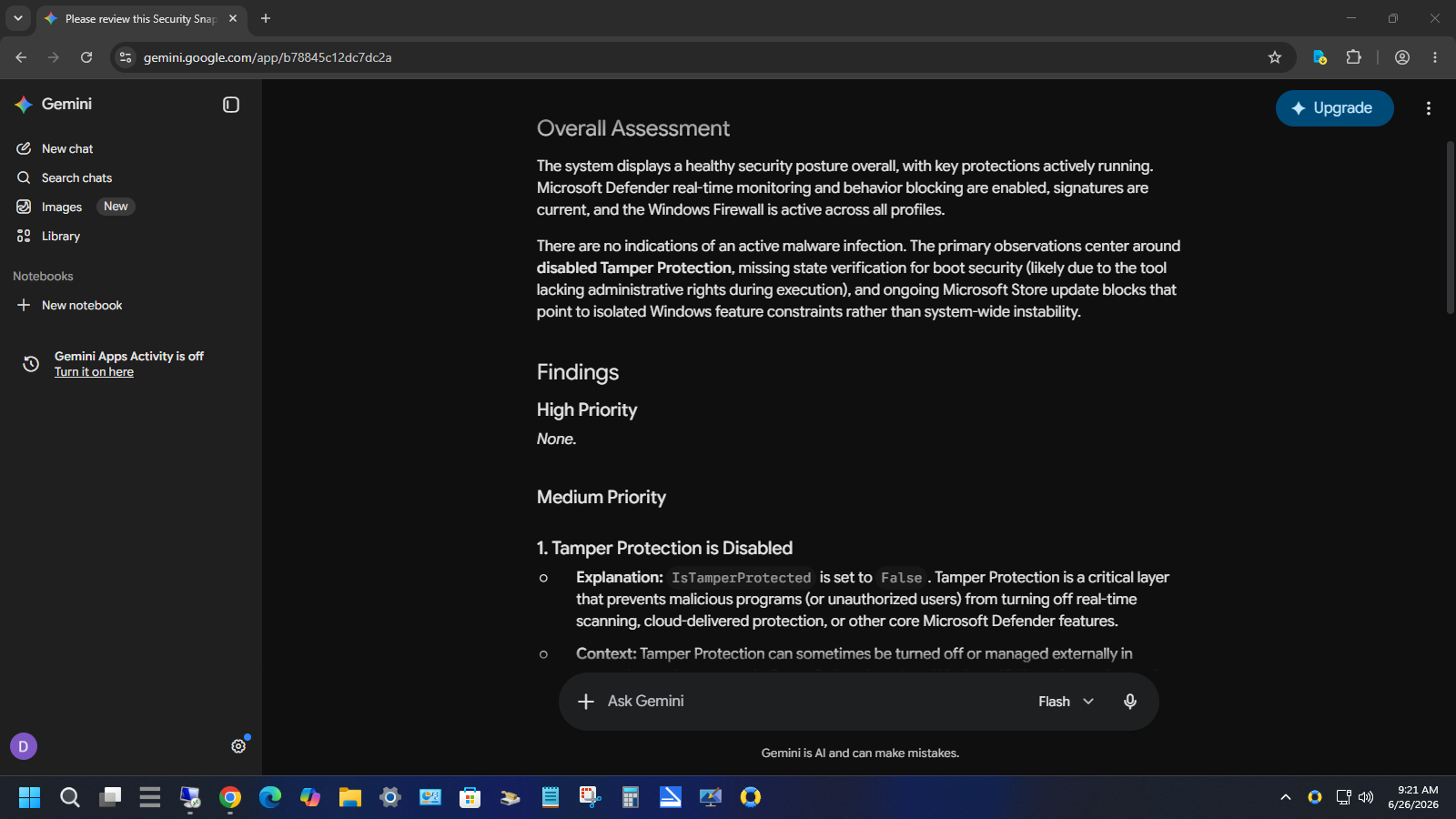 Secure Helper Security Snapshot review in an AI assistant